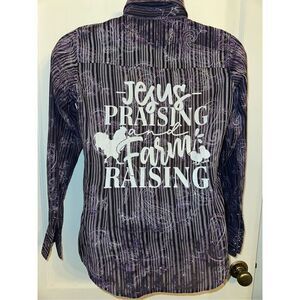 Ariat Shirt Womens medium purple Plaid Pearl Snap Long Sleeve Cowboy western cus